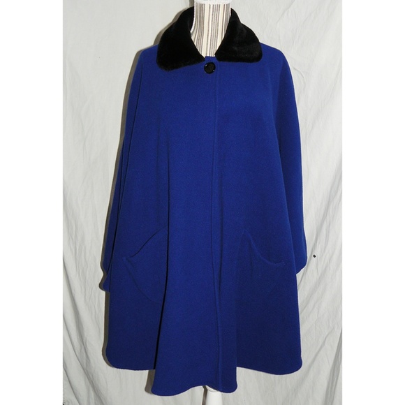 LeModa Jackets & Blazers - LeModa Royal Blue Fleece & Faux Fur Cape, OS LeModa Jackets & Blazers - LeModa Royal Blue Fleece & Faux Fur Cape, OS